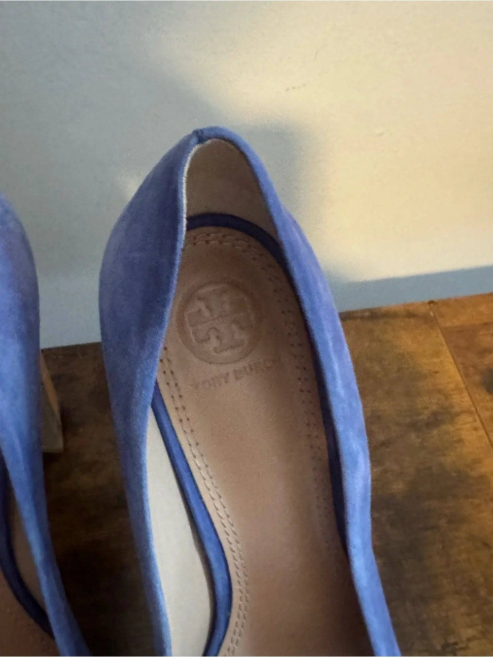 Tory Burch Blue Suede Pointed-Toe Block Heel Pumps Size 8 1/5